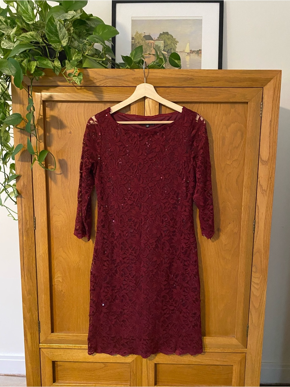 Tiana B. Burgundy Lace Midi Dress